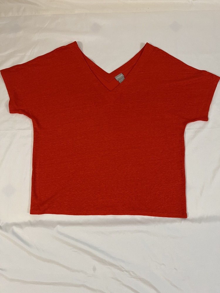 Chico’s 4 Orange V Neck Slub Knit 3/4 Length Sleeve Knit Top Size 2 = Large