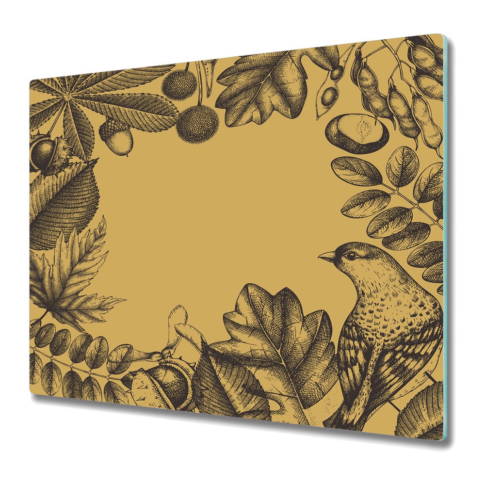 Glass Kitchen Chopping Cutting Board Autumn leaves brown and yellow 60x52
