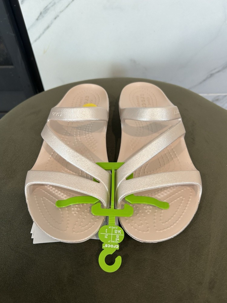 New Crocs Kadee II Metallic Pale Pink Sandals Women Size 5 Strappy Design