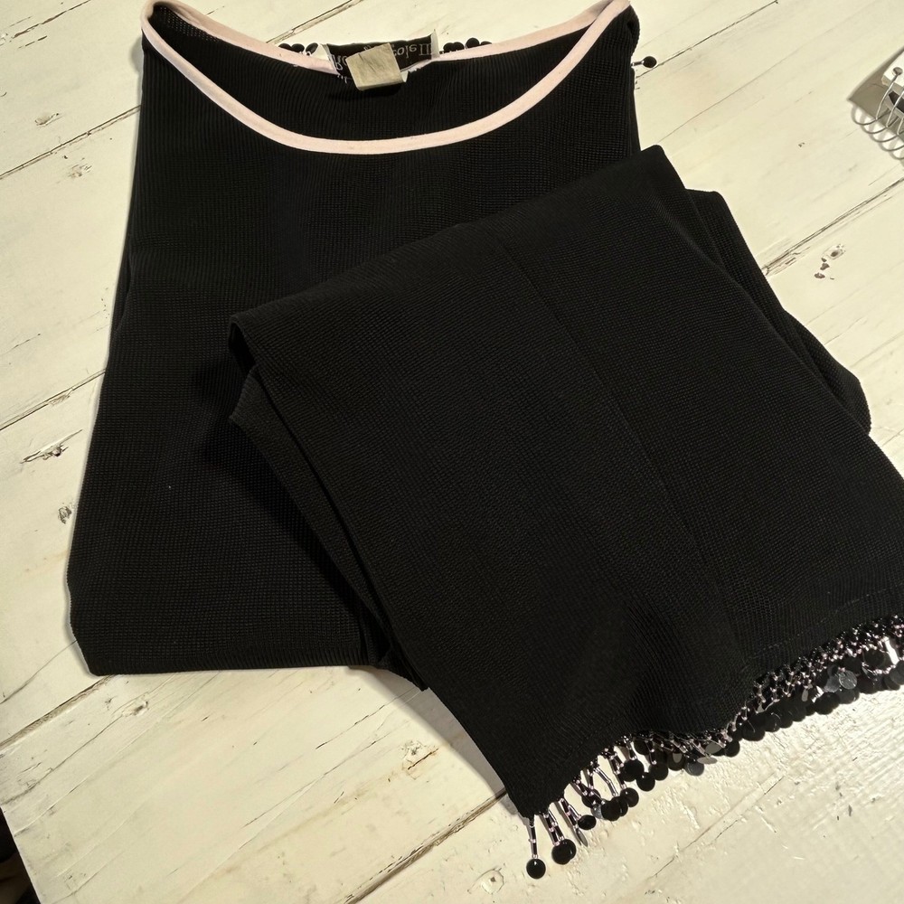 Ronni Nicole II Black Beaded Fringe 2 Piece Tunic and Pants Set Plus Size 20W