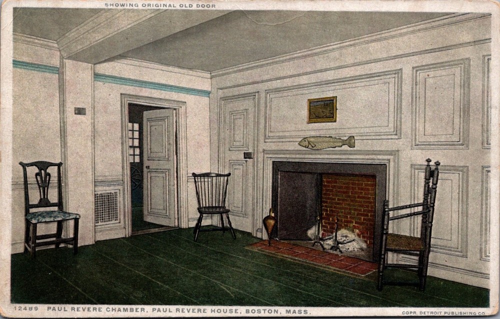 Paul Revere House Chamber Boston MA Phostint Postcard Detroit Publishing Co.
