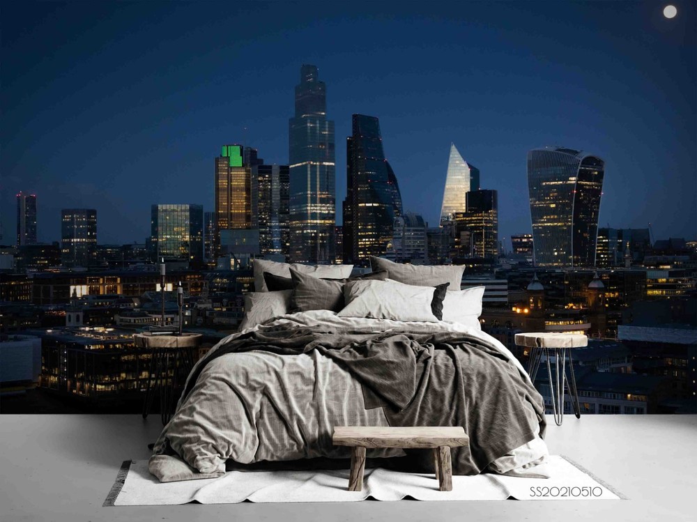 3D City Architecture Night Scene Wall Murals Wallpaper Murals Wall Sticker
