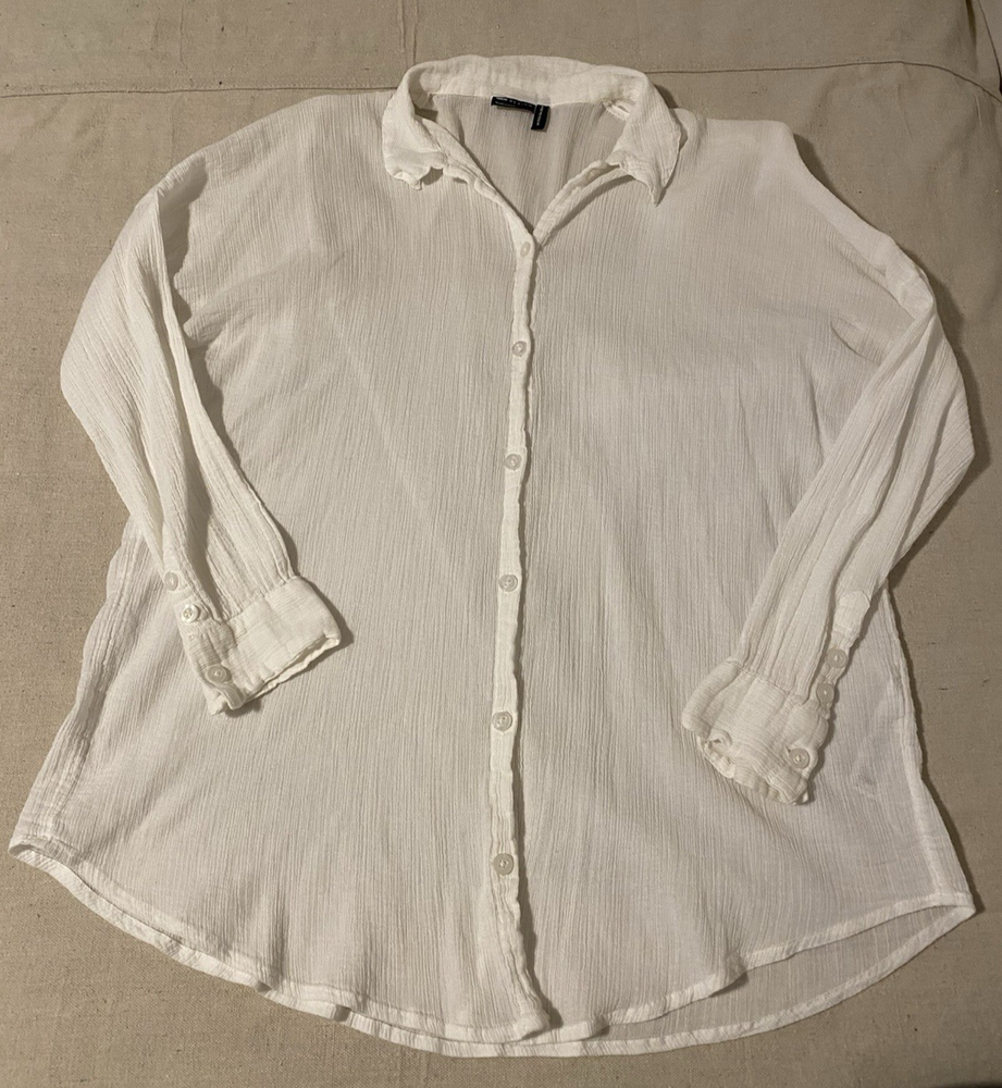 ASOS Designs Womens White Crinkle Blouse Size 4 Oversized Button Up Beach Office