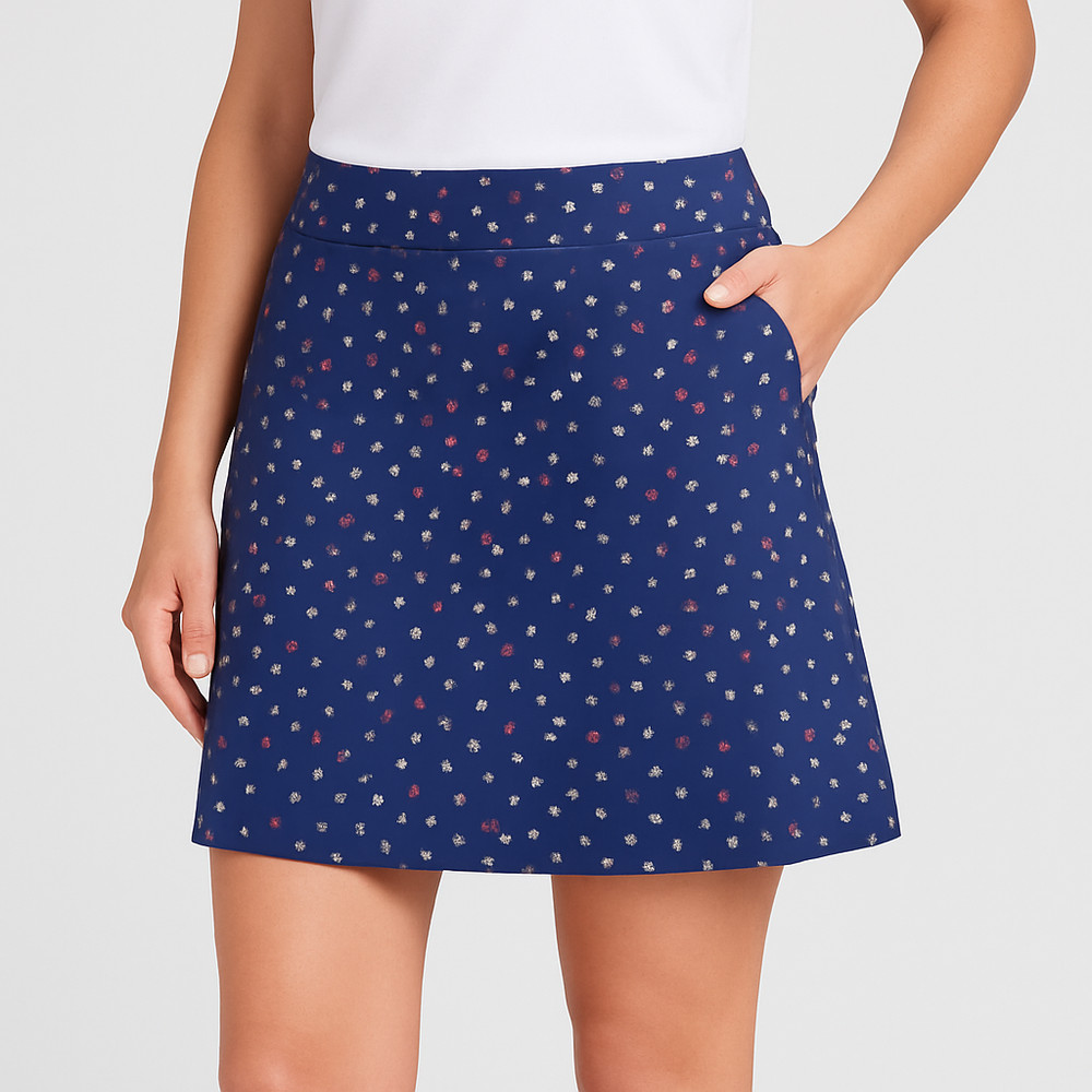 IZOD Golf Skirt Women’s 14 Navy Dot Print Pockets Side Zip Lined Pre-Owned