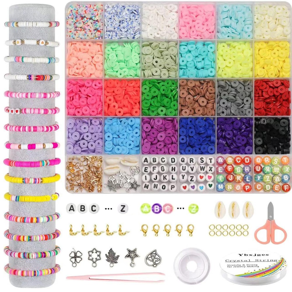 Polymer Clay Beads Bracelet Making Kit with 3800Pcs Flat Beads for DIY Jewelry