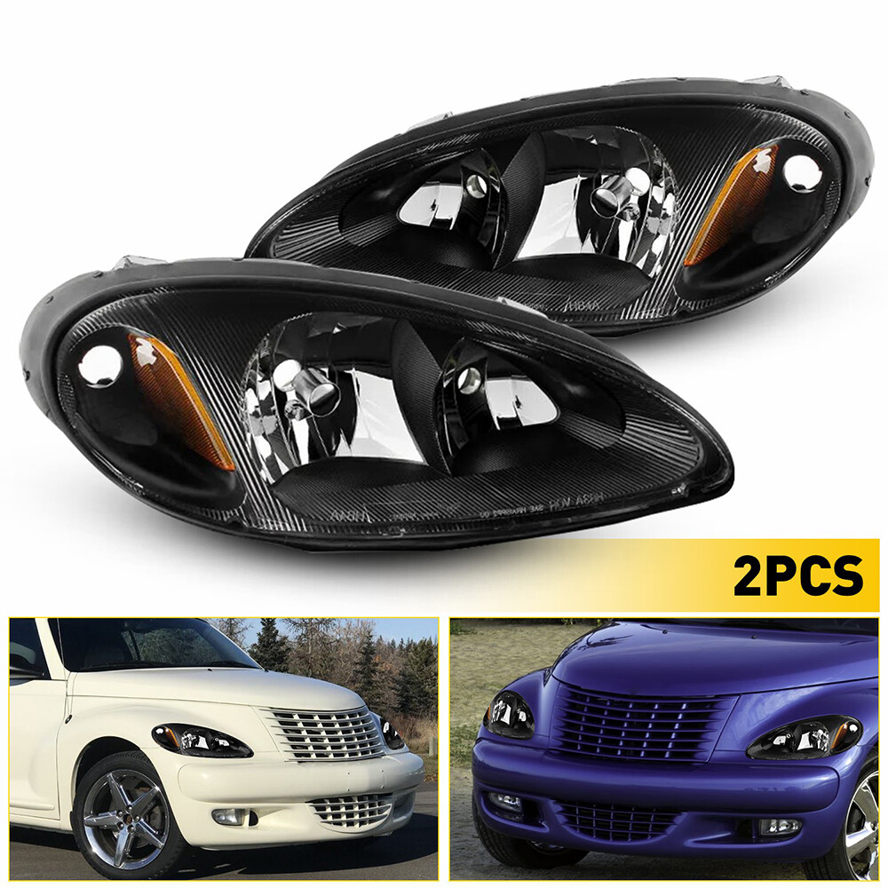 Fits For 2001-05 Chrysler PT Cruiser Black Amber Corner Headlights Replacement M