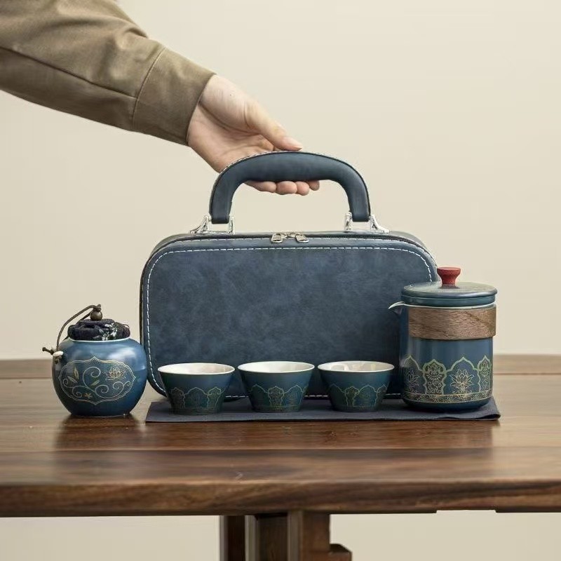 ceramics teacup travel portable gift box with  for 5 pieces Tea Set