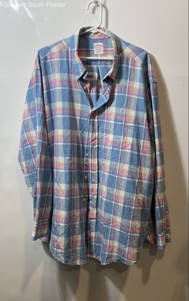 Brooks Brothers Mens Blue Multi Plaid Cotton Long Sleeve Button-Up Shirt Sz XXL