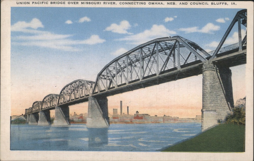 Omaha, Nebraska NE Union Pacific Bridge over Missouri River Kropp Postcard