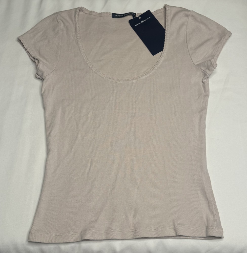 Brandy Melville Cream Beige Scoop Neck Top