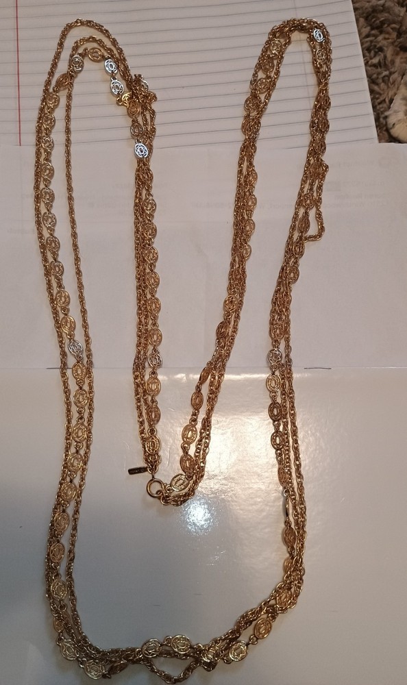 Vintage Monet Gold Tone Three Strand Long Chain Necklace 50 in