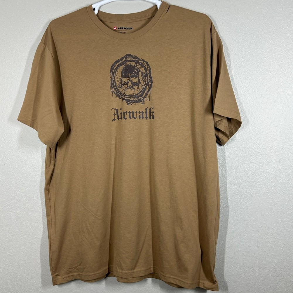Airwalk T-Shirt Mens 2XL Brown Graphic Skull Short Sleeve Cotton Blend BackPrint