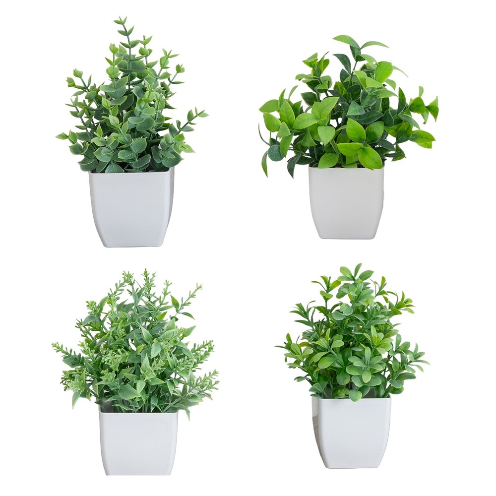 Nearly Natural 8-in Artificial Mini Potted Plants - Set of 4