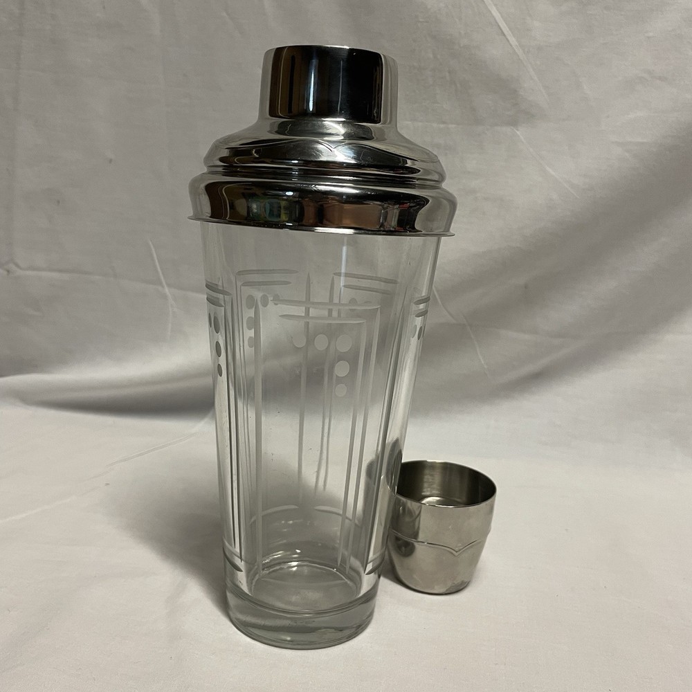 Princess House ASTON Cocktail Shaker Etched Crystal & Stainless Steel - MCM