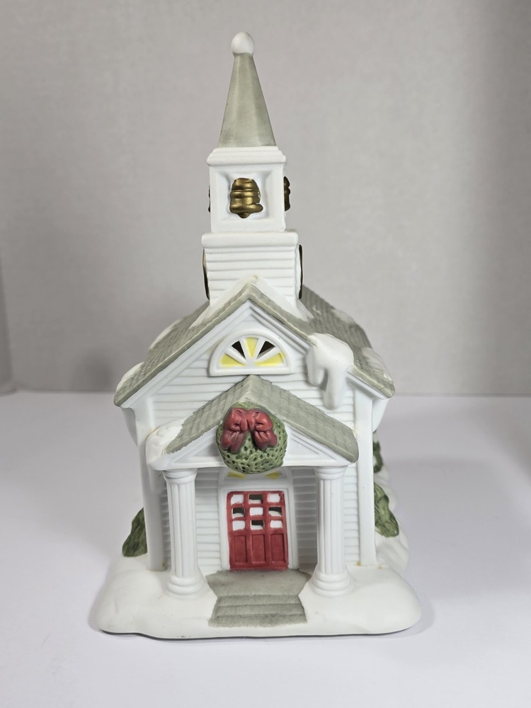 PartyLite Christmas Church Winter Village Ceramic Bisque TeaLight Candle Holder
