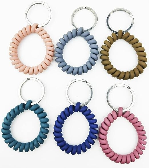 6PCS Stretchable Wrist Key Holder Band with Spring Coil Design