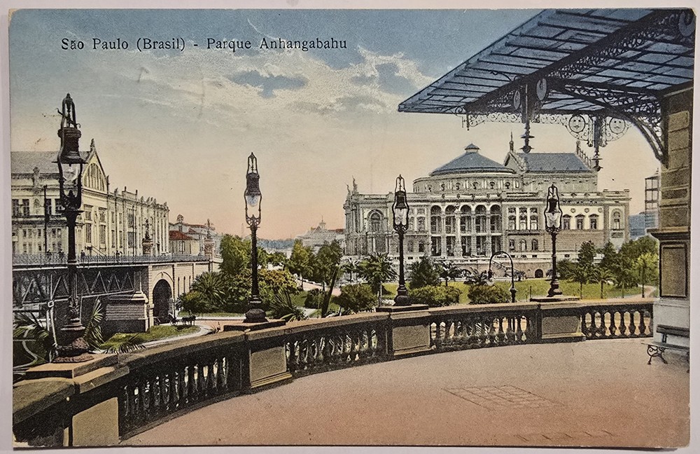1928 Sao Paulo Brazil Postcard Parque Anhangabau Municipal Theatre Litho EDANEE