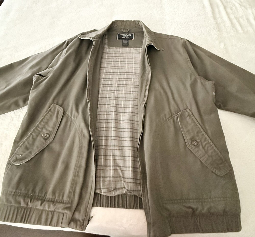 IZOD Men’s Jacket Size L Brown Cotton Full Zip Lightweight Casual Coat