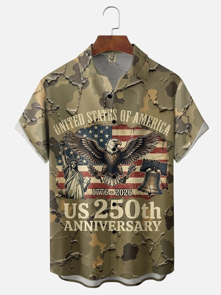 Gradient Abstract American Flag Eagle Camouflage 250th Anniversary Chest Pocket