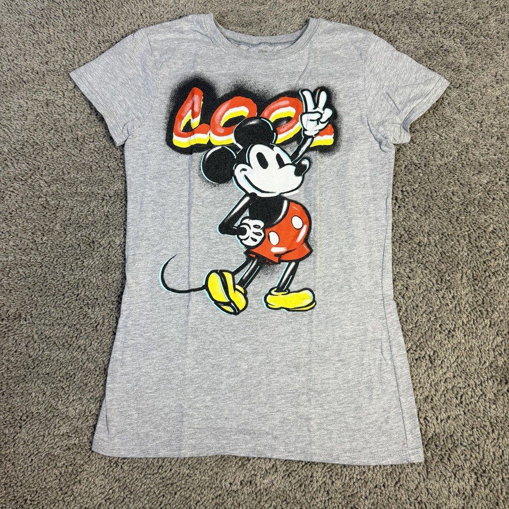 Disney Shirt Womens Small Gray Mickey Mouse Graphic Crew Neck Short Sleeve