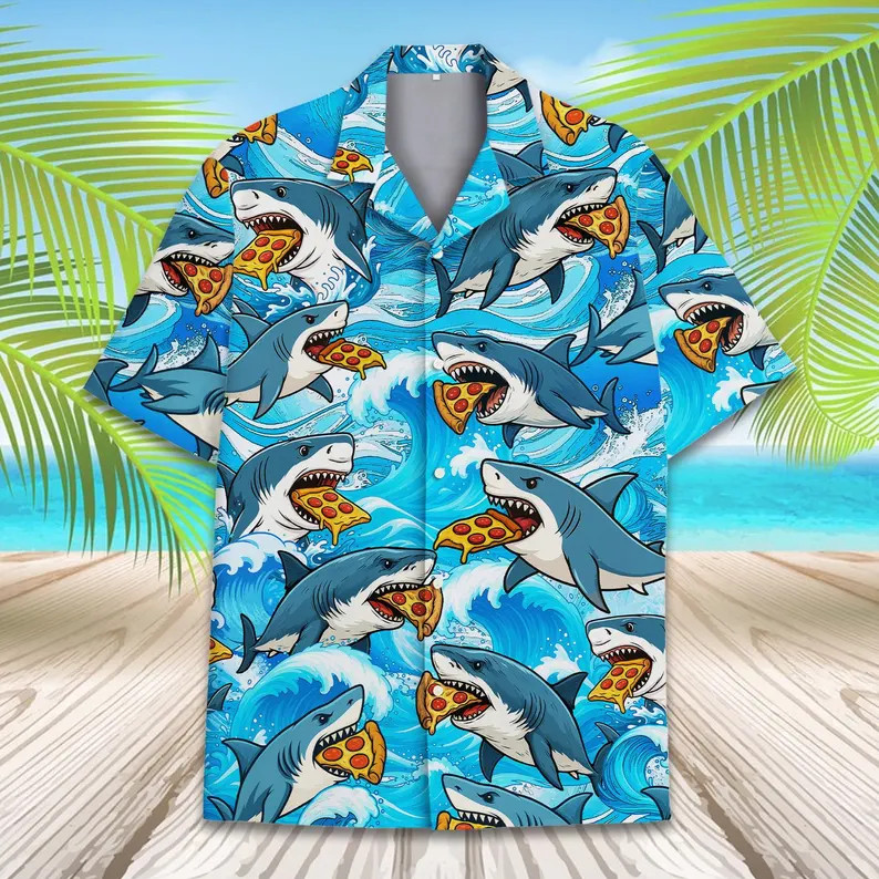 Funny Shark Pizza Hawaiian Shirt Men