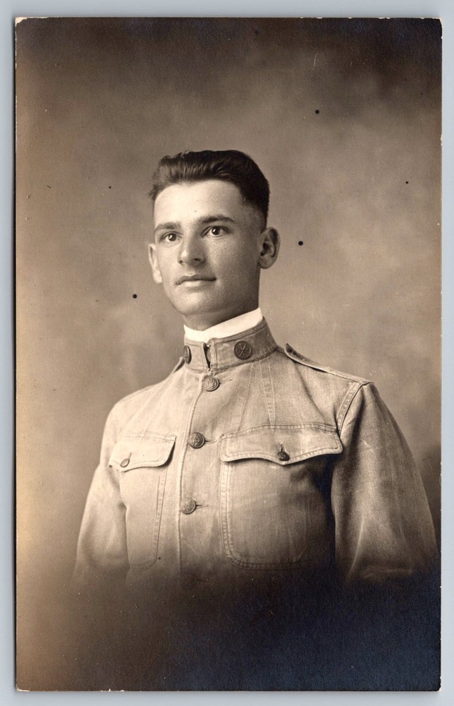 Postcard RPPC Handsome US Soldier In Uniform WW1 Era Portrait Identified IL.