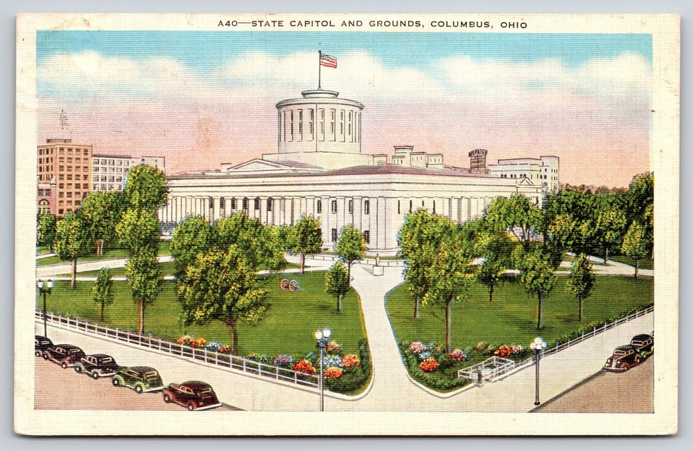 Linen~Air View State Capitol & Grounds Columbus Ohio~Vintage Postcard