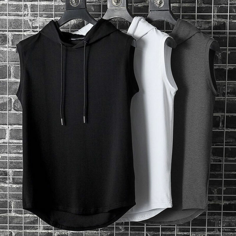 Summer Mens Muscle Hoodie Vest Sleeveless Bodybuilding Gym Workout Fitness Shi