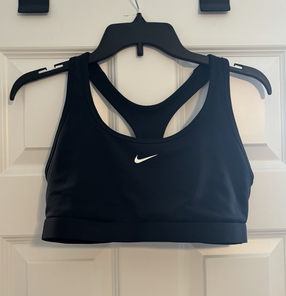 Size L - Nike Women’s Swoosh Light Support Sports Bra, Non Padded, Black/White