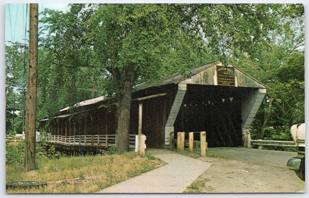 Newton Falls, Ohio Covered Bridge Postcard - Curteichcolor Vintage