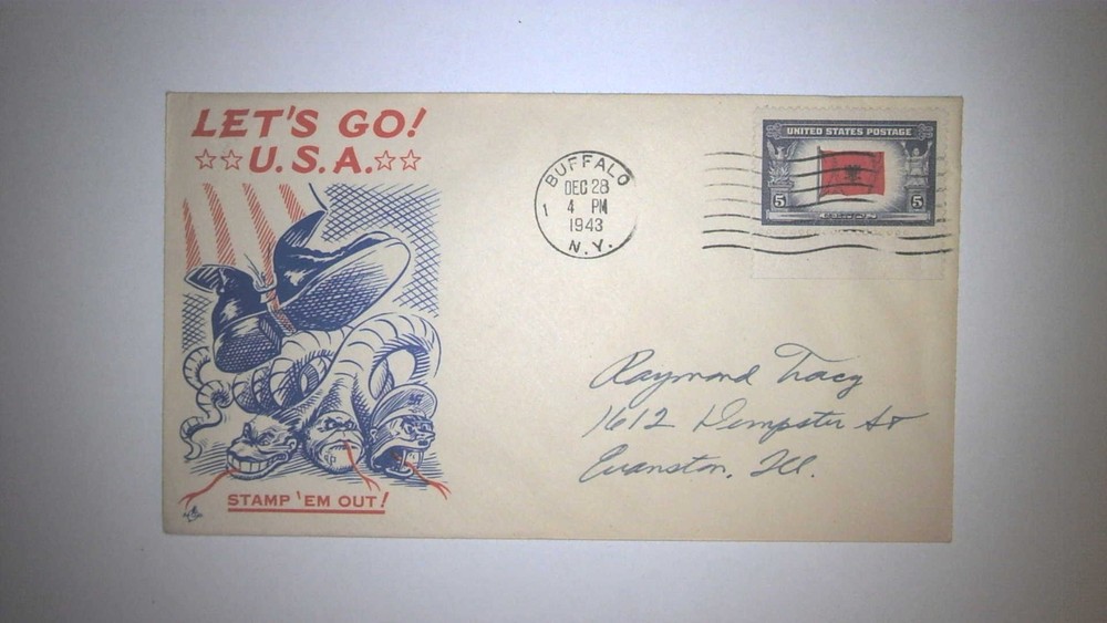 Wwii Patriotic Cover:  23 Dec 43 Let's Go Usa W/Artcraft Cachet