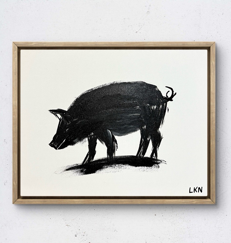 Laeknapes Original Abstract Painting 14X11 Canvas Home Gallery Monochromatic Pig