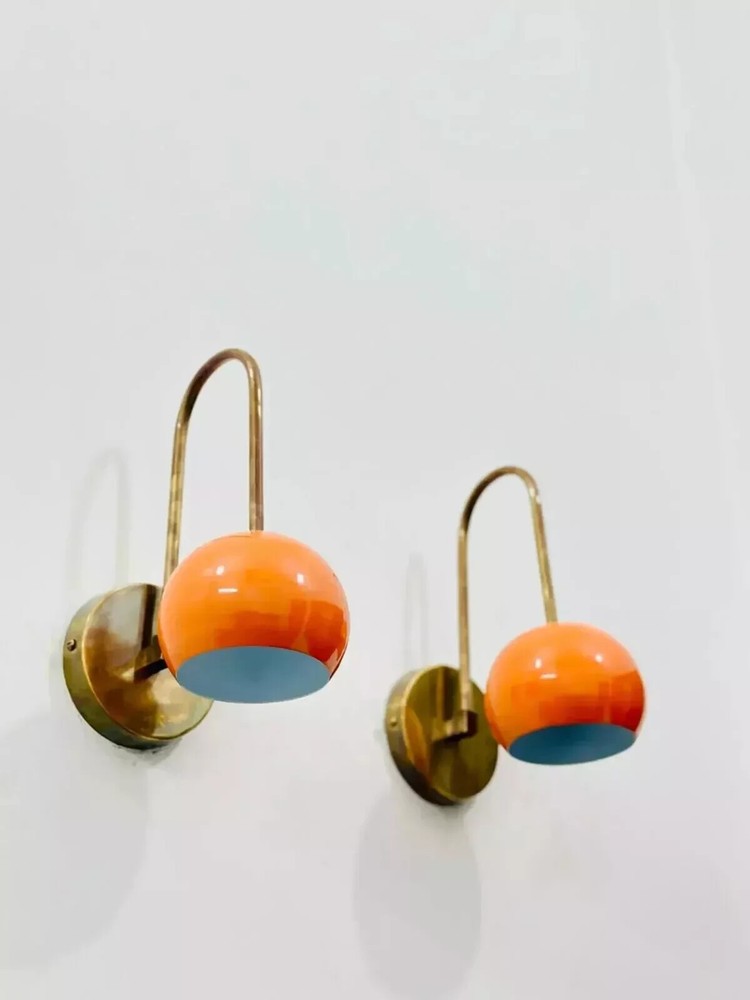 Pair of Mid-Century Wall Lamps Hand Made Wall Sconce Raw Brass Fast Shipping