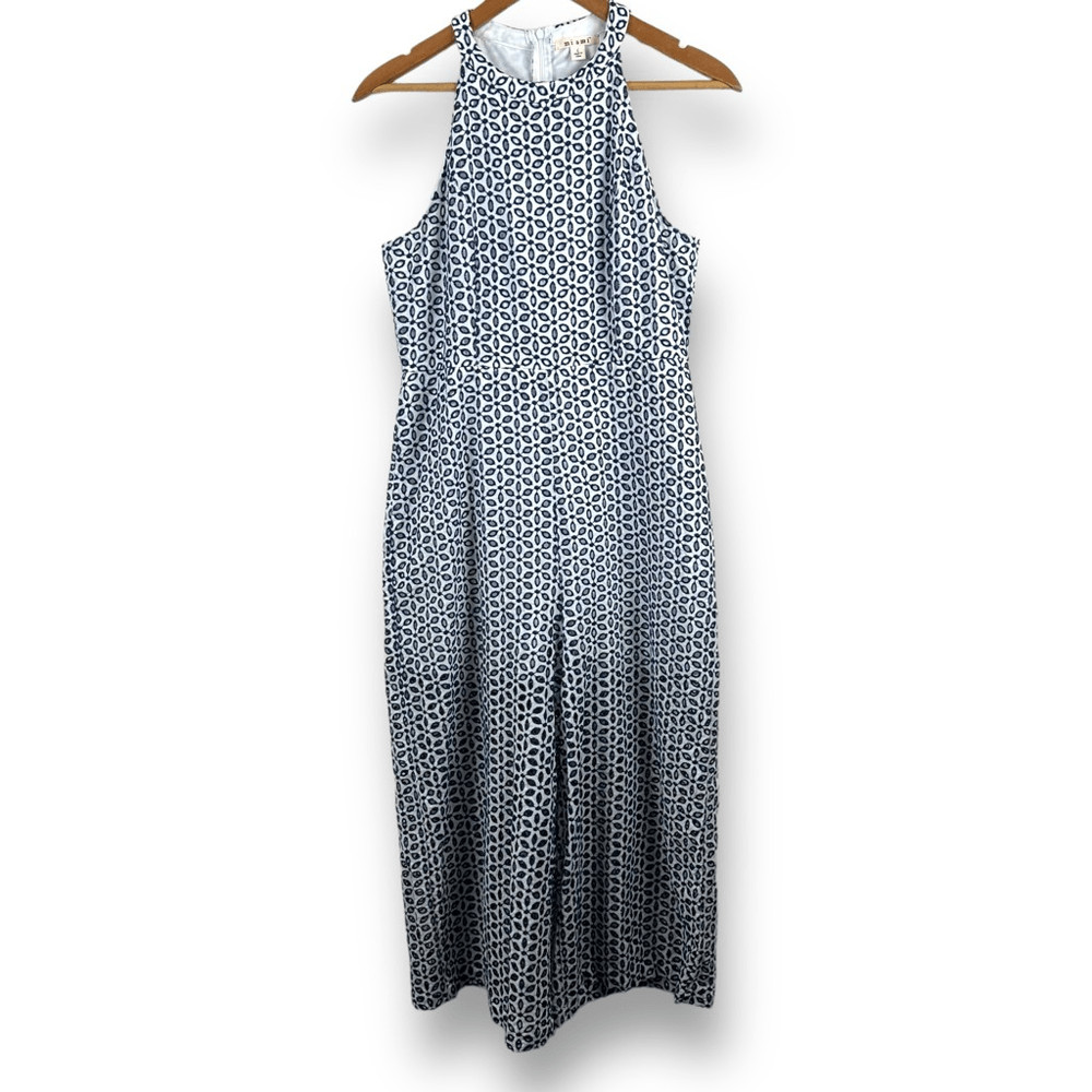 Miami Women's Size L Sleeveless Eyelet Lace Embroidered Jumpsuit White And Blue