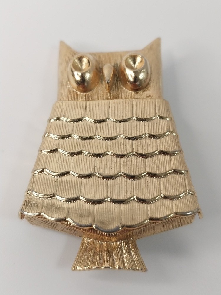 Vintage Avon Gold Tone Owl Solid Perfume Glace Brooch Pin