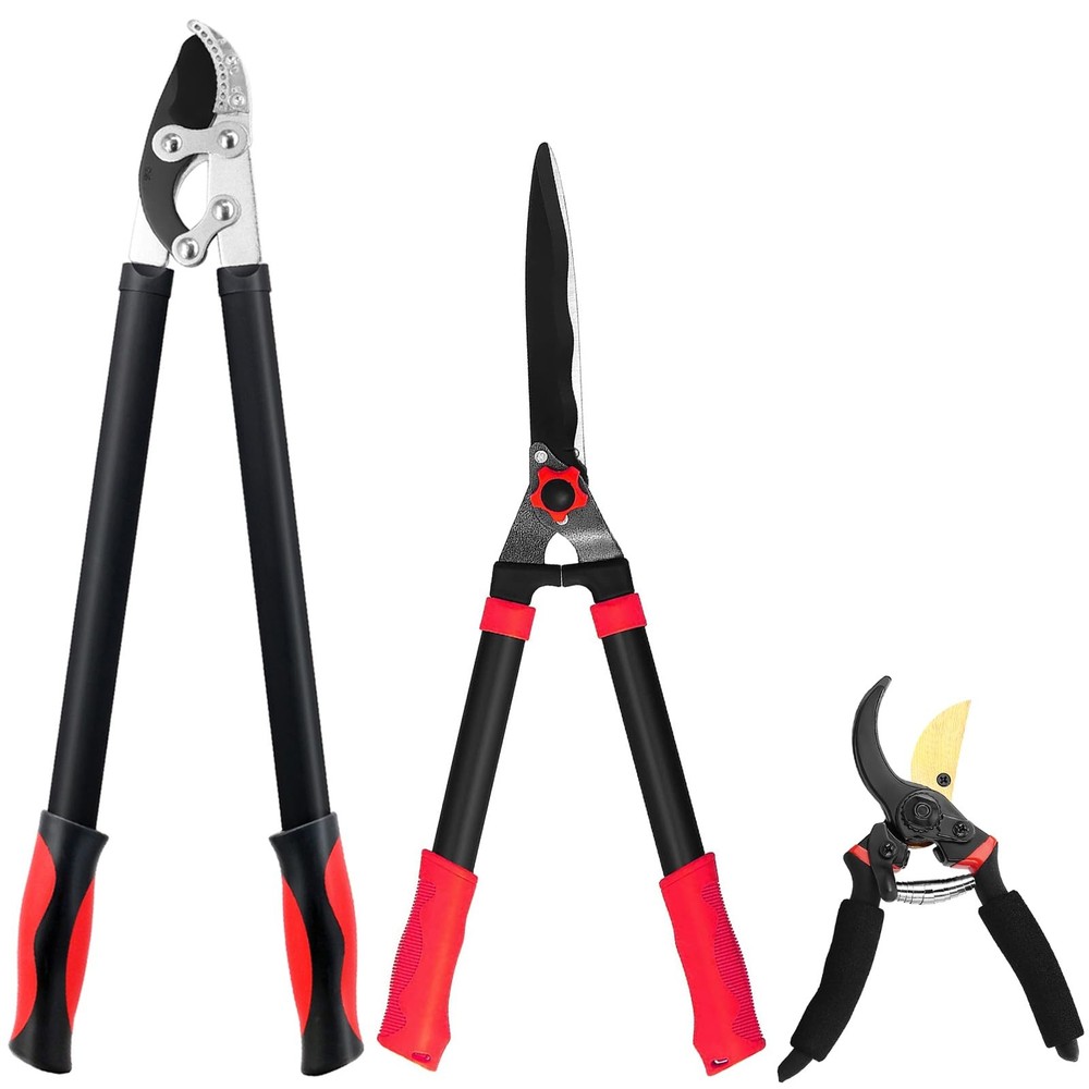 Heavy Duty 3-Piece Lopper Pruner and Hedge Shear Set