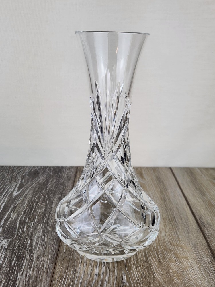 Heavy Clear Cut Glass Crystal Waterford Style Vase Elegant French Decor 8