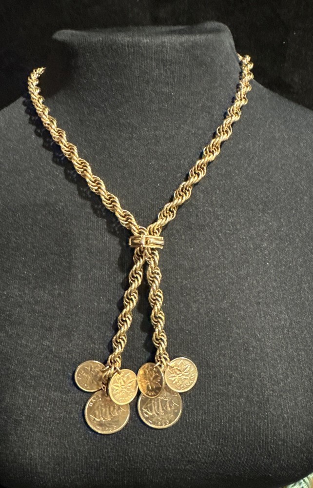 1960s QUEEN ELIZABETH II REGINA Charm SOUTH AFRICA SHIP COIN Slide Necklace