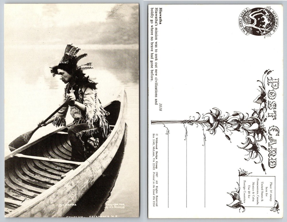 Hiawatha Native American Canoe Salamanca NY 1908 Photo Art Postcard 1987