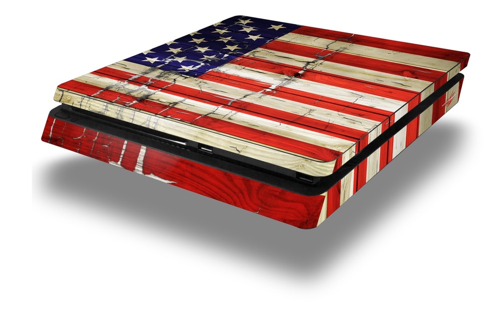 Skin for PS4 Slim Painted Faded Cracked USA American Flag Playstation 4 Console
