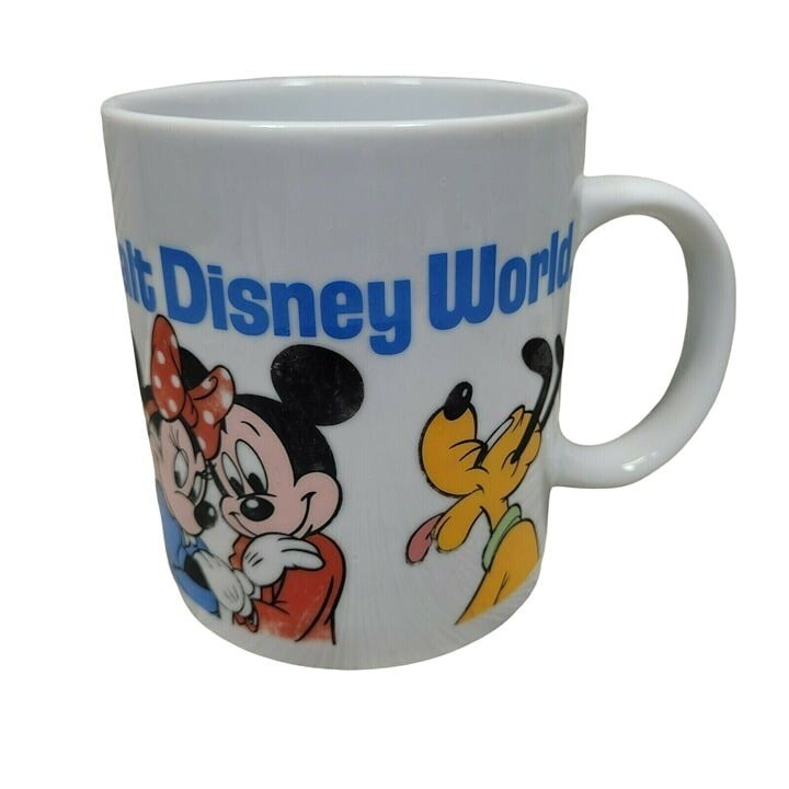 Vintage Disney World Mug with Mickey Minnie Goofy Donald Pluto Hot Cocoa Design