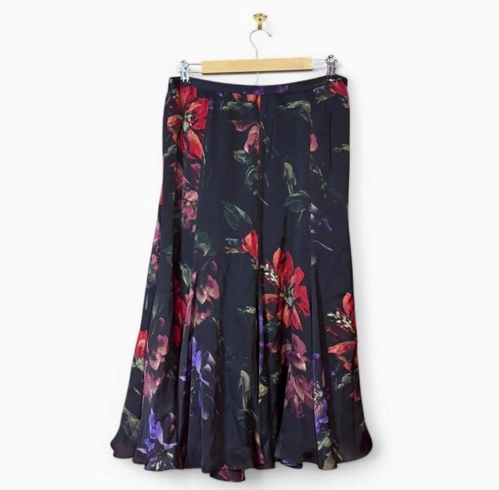 VTG Lauren Ralph Lauren Silk Skirt 10 Whimsigoth Dark Y2K Midi Witchy Goth Boho