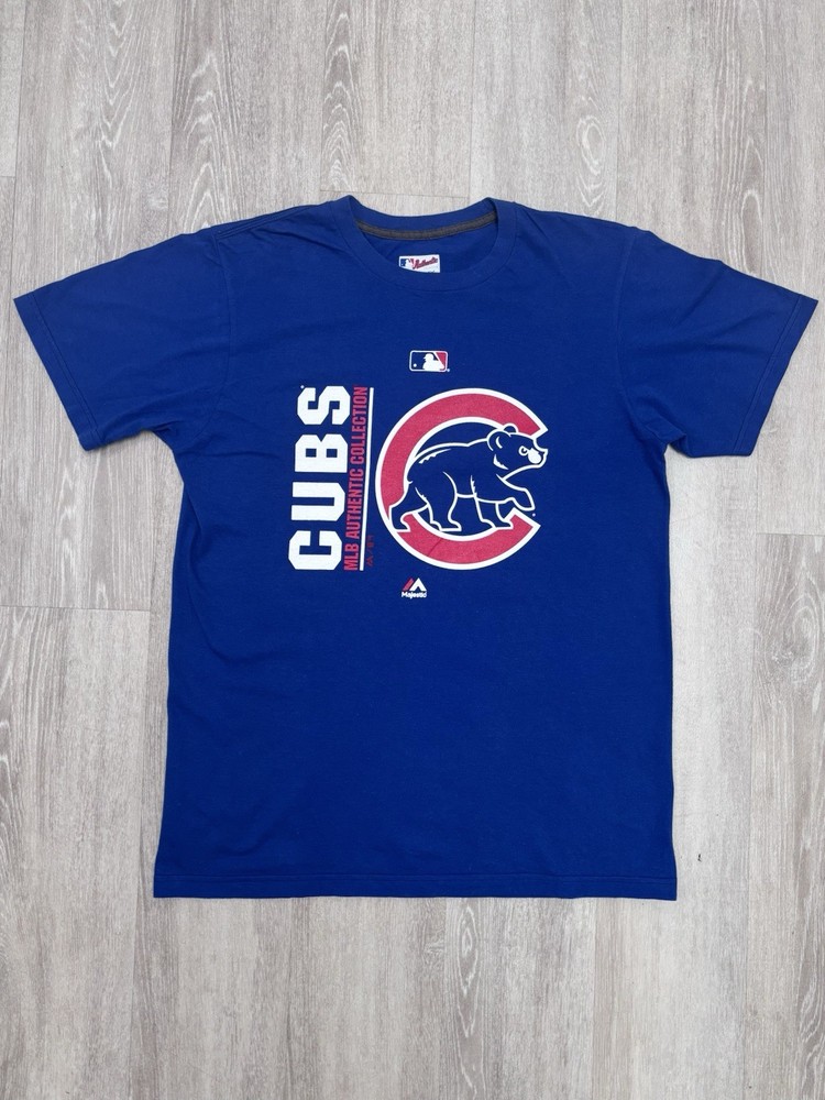 Majestic Men’s MLB Chicago Cubs Blue Graphic T-Shirt Medium Crew Neck