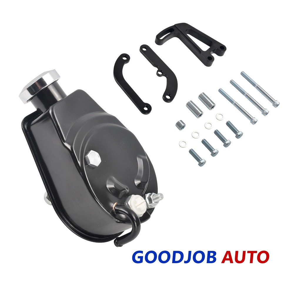 Black Small Block Chevy Saginaw Power Steering Pump w/ aluminumBracket SBC 350