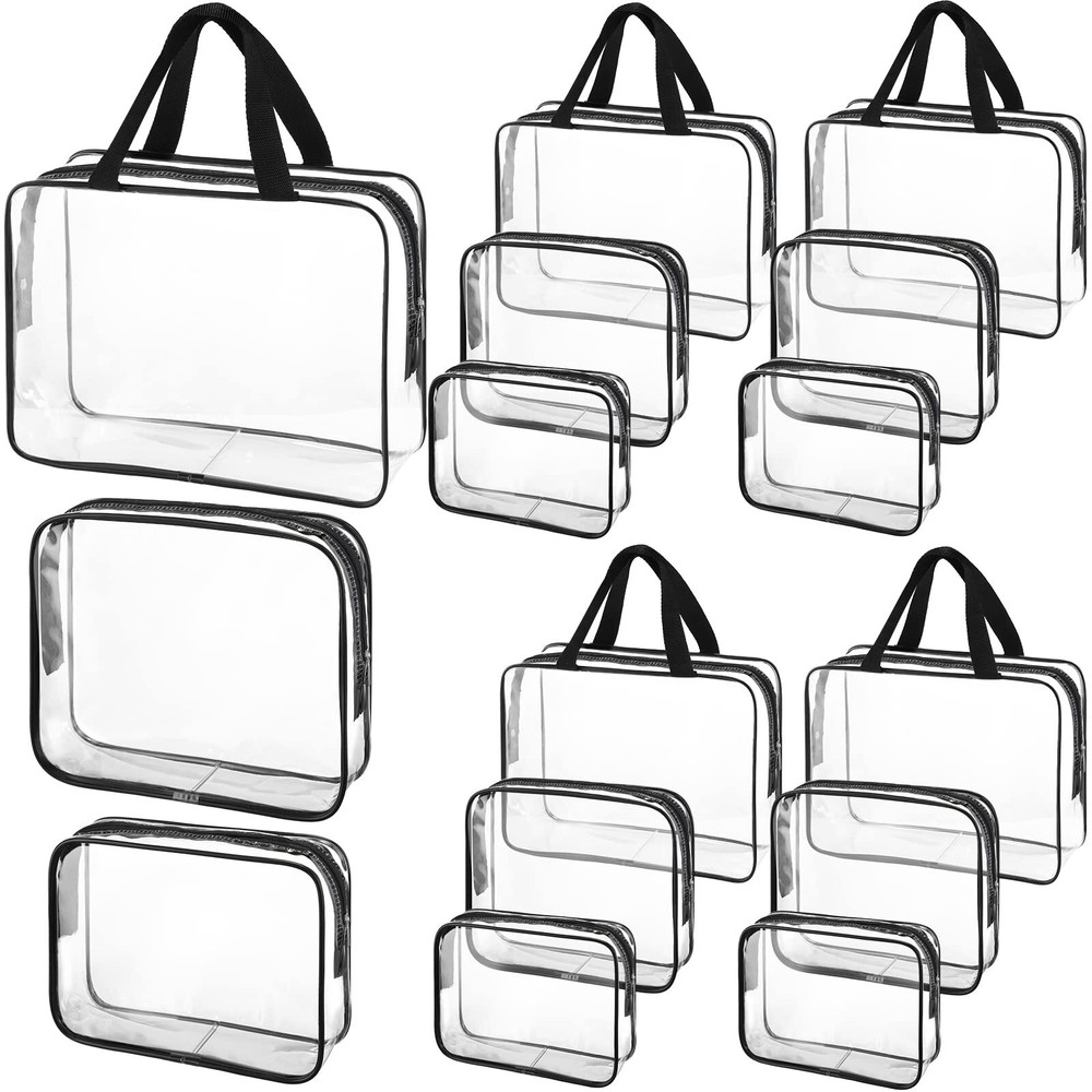 15 Pcs Clear PVC Waterproof Makeup Bags with Zipper & Handle for Toiletries & Cosmetics