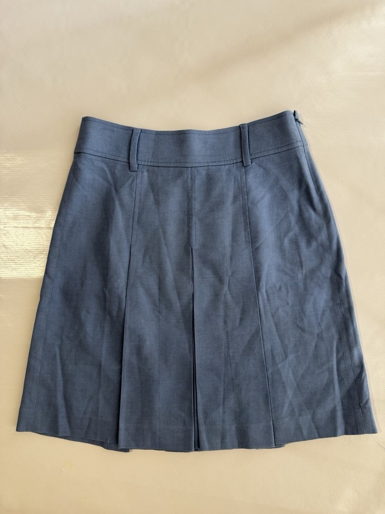 J. Crew Women Sky Blue Linen Flare Pleated Lined Skirt Sz 2