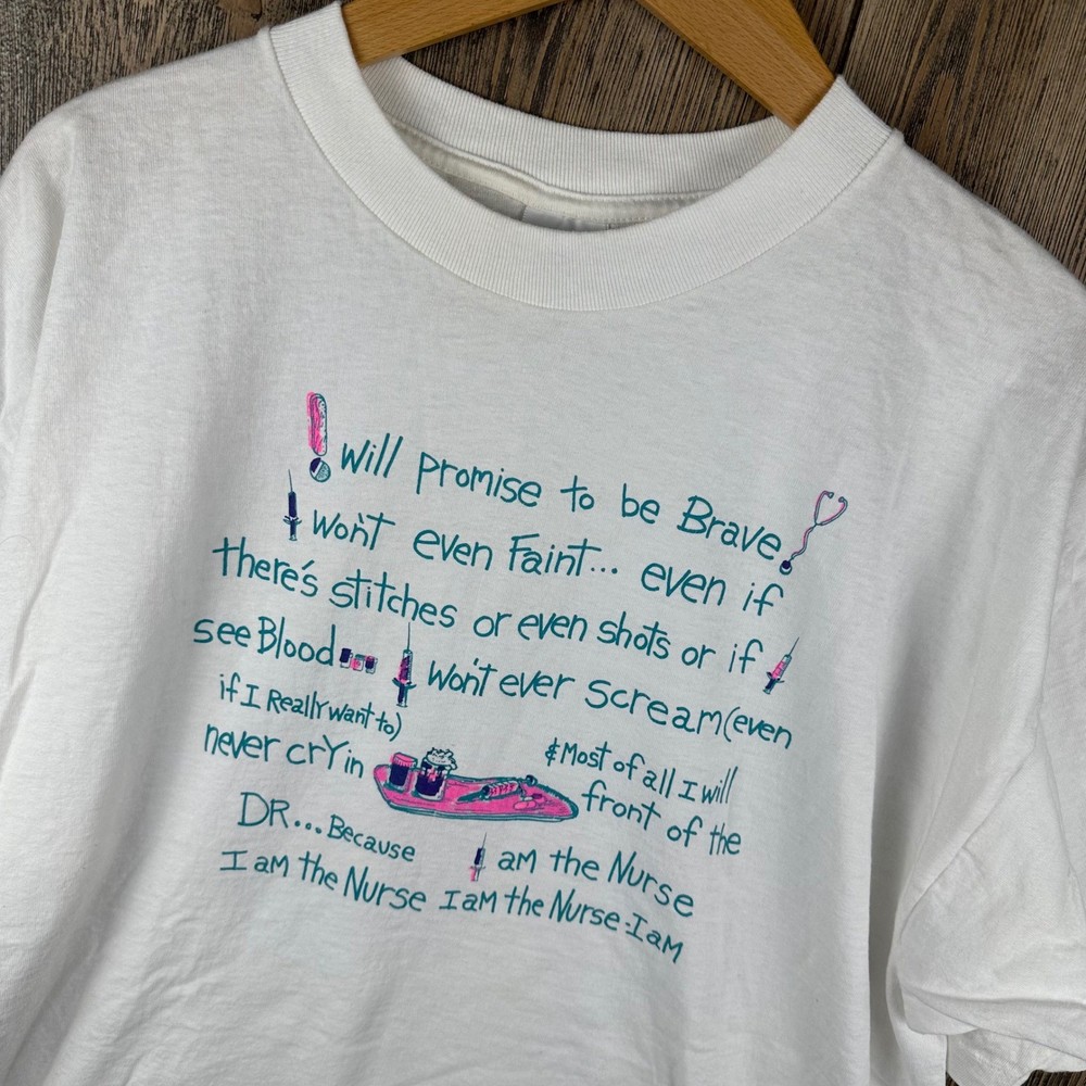 Vintage 90s Nurse Funny Graphic T-Shirt Size XL White Lightning Bolt