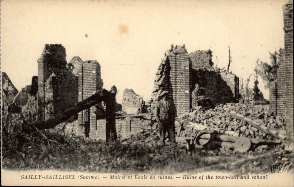 Sally-Sallisel Somme France Ruins vintage postcard WWI damage k965