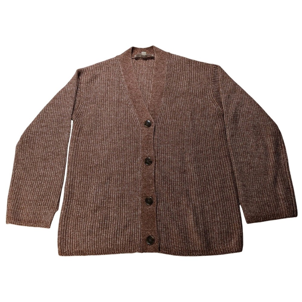 LOFT Brown Marled Knit Button Front Cardigan Sweater Size S