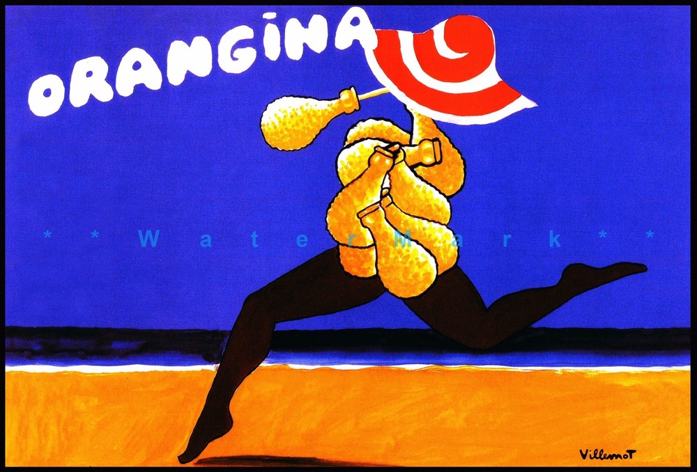 Orangina Drinks - Beach Run Vintage Poster Print Art Advertising Decor Art